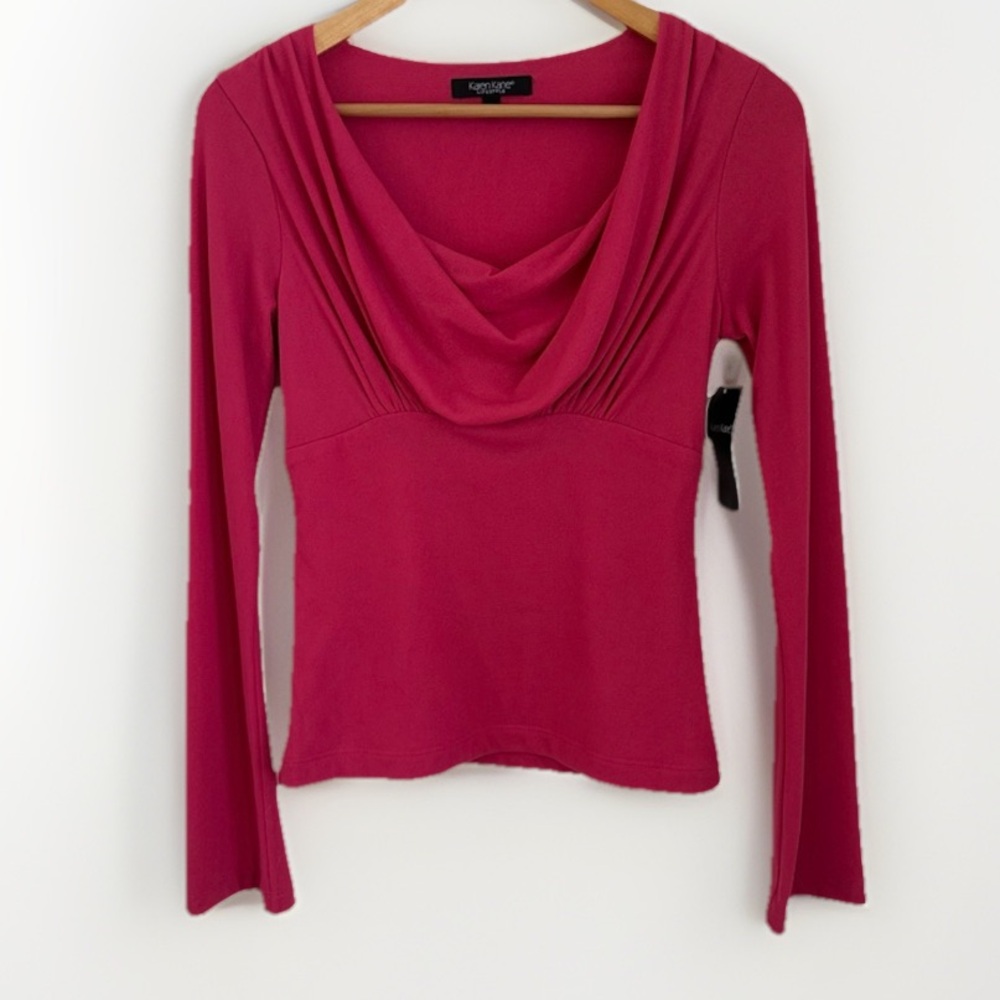 Karen Kane Pink Chiffon Blouse Drape Neck Lined Long Sleeve Women’s Size M NWT
